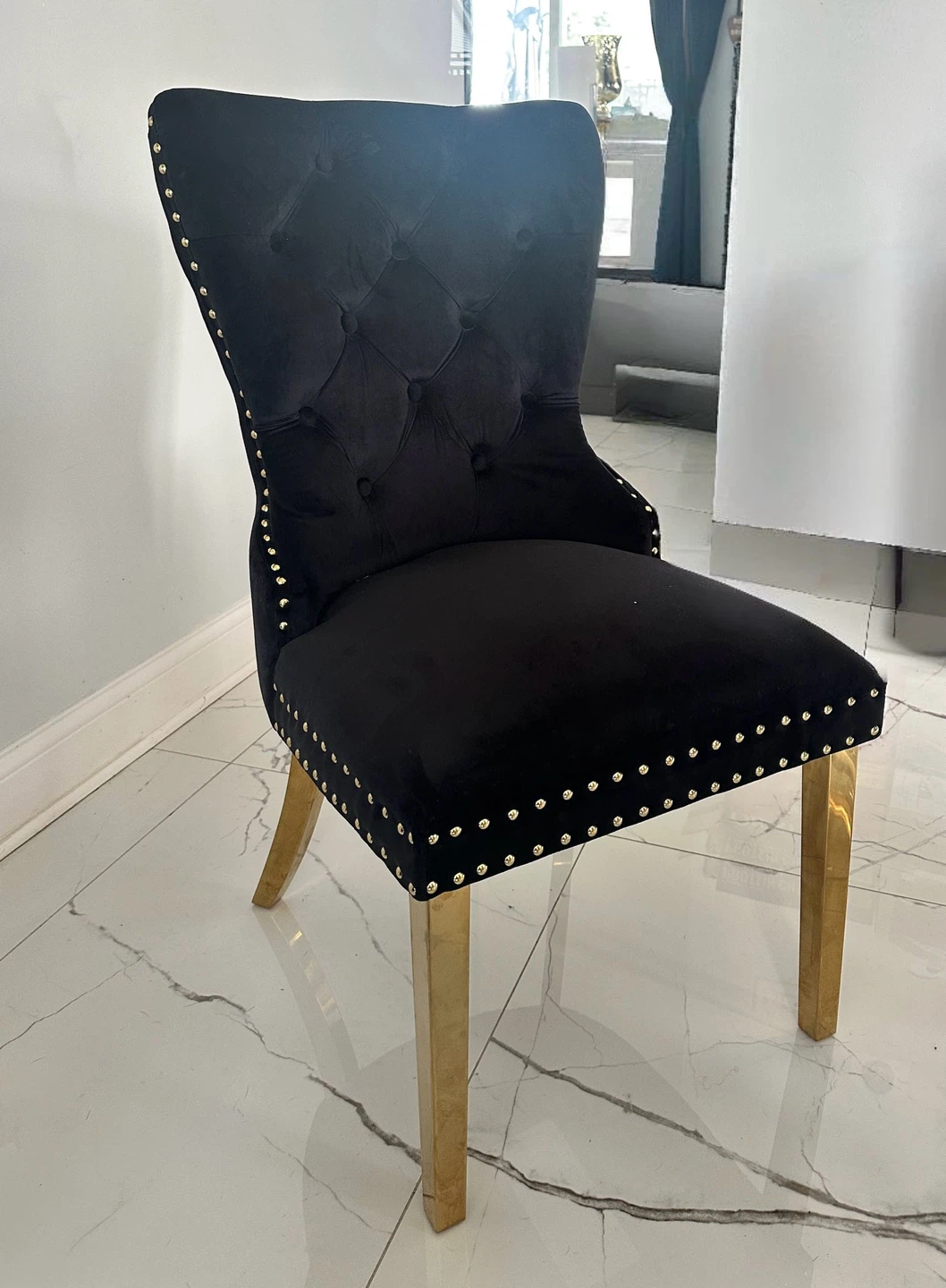 Black Velvet Dining Chair with Gold Legs - photo 5