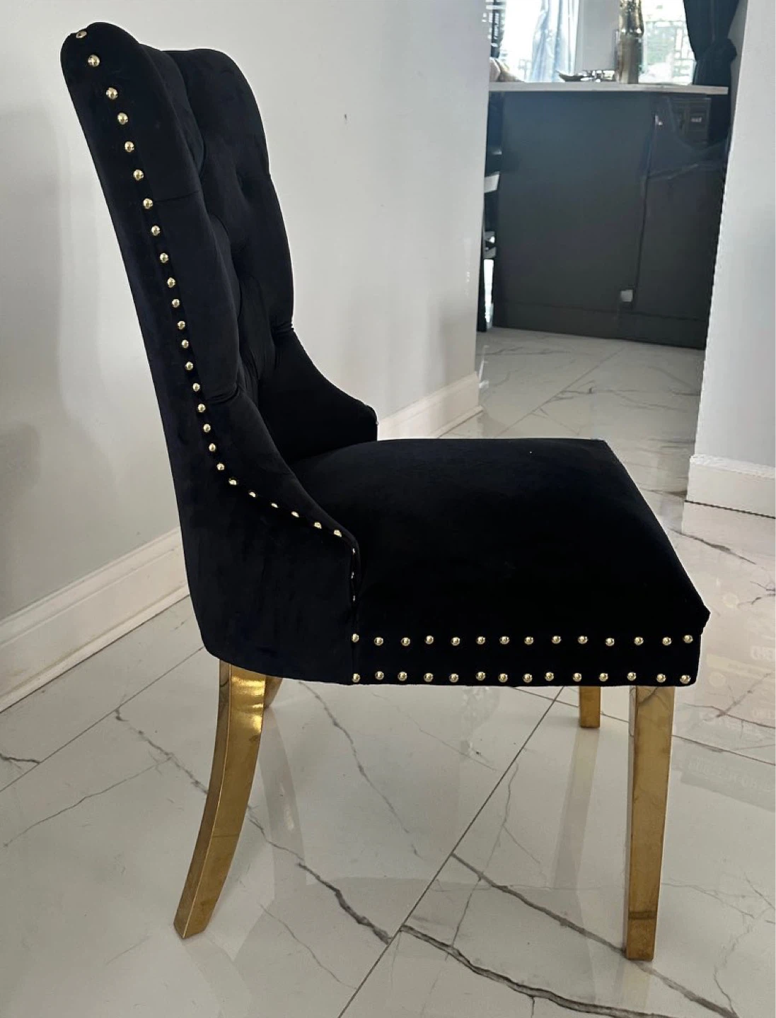 Black Velvet Dining Chair with Gold Legs - photo 4