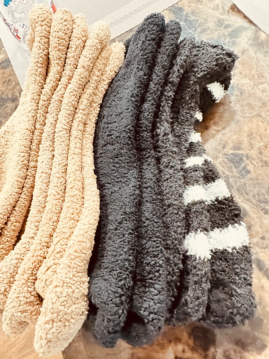 Fuzzy Lounge Socks - Beige and Grey