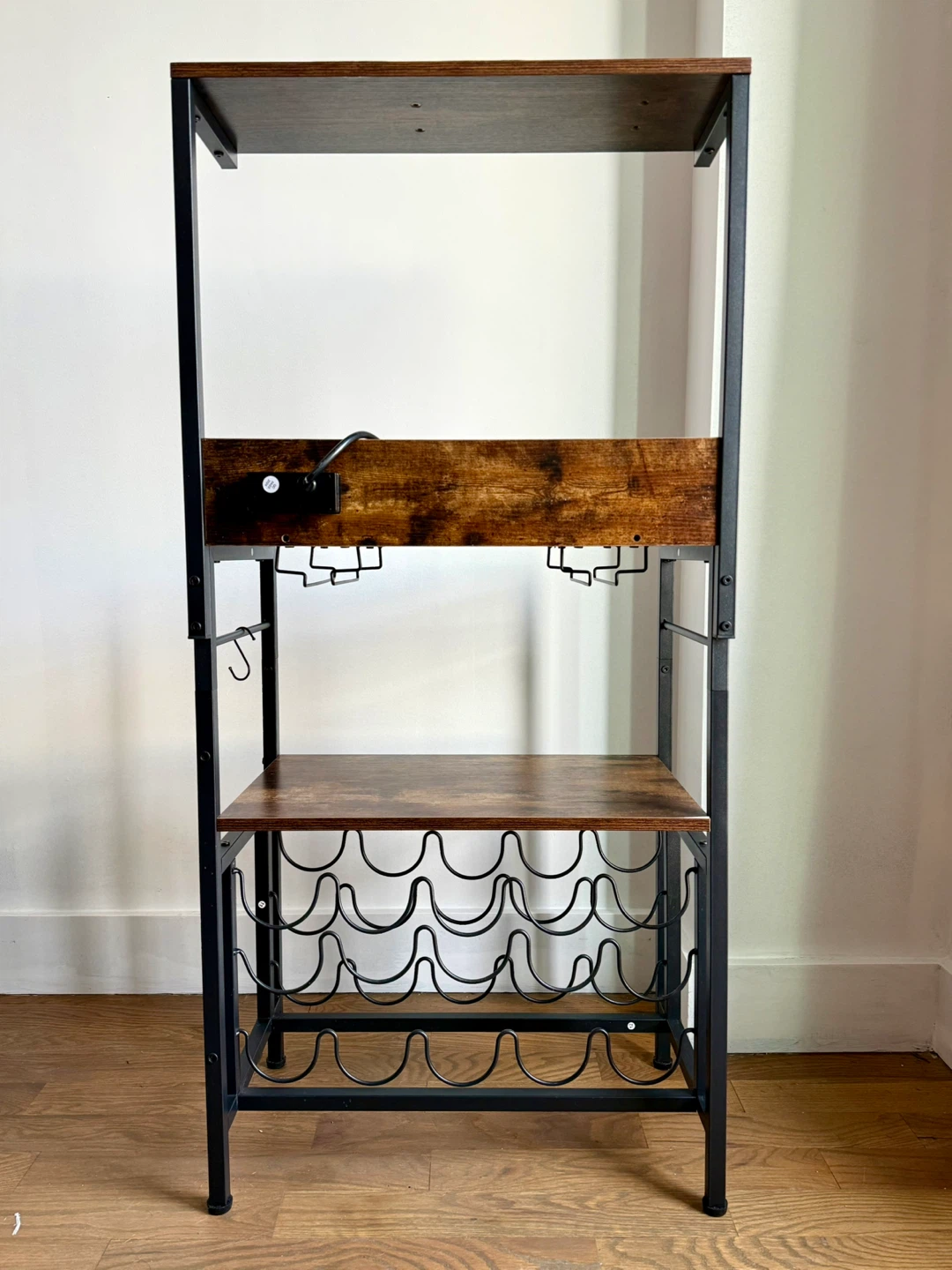 Industrial Bar/Bakers Rack with Wine Storage & Built-In Outlets - photo 2