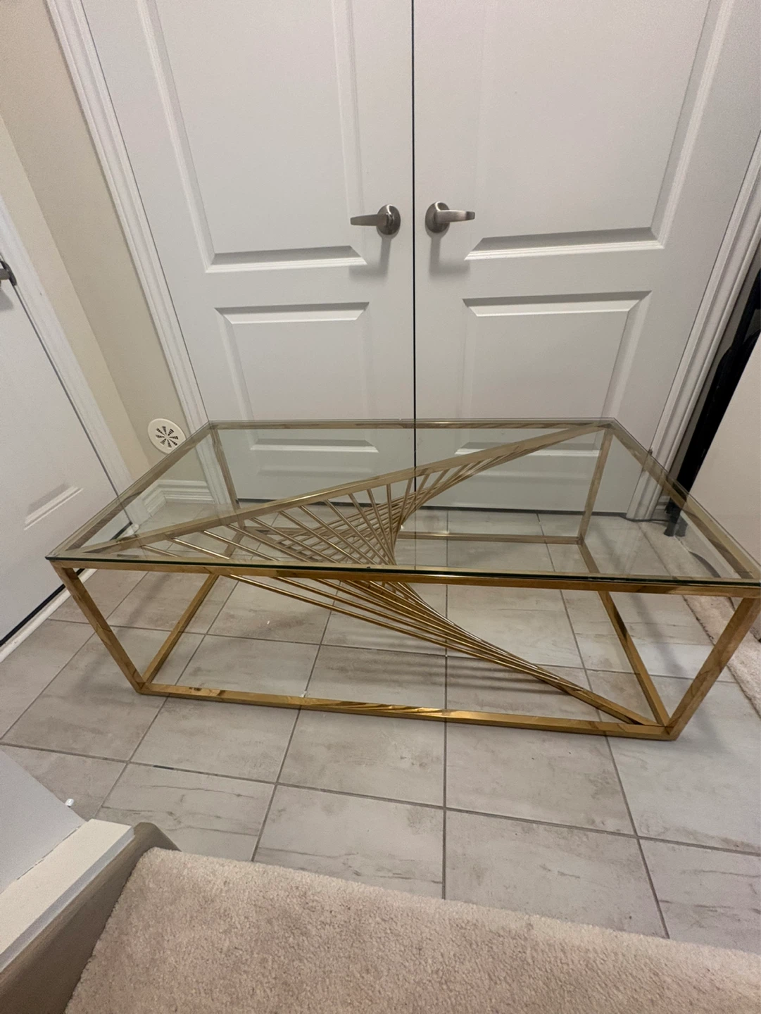 Gold Metal and Glass Coffee Table
