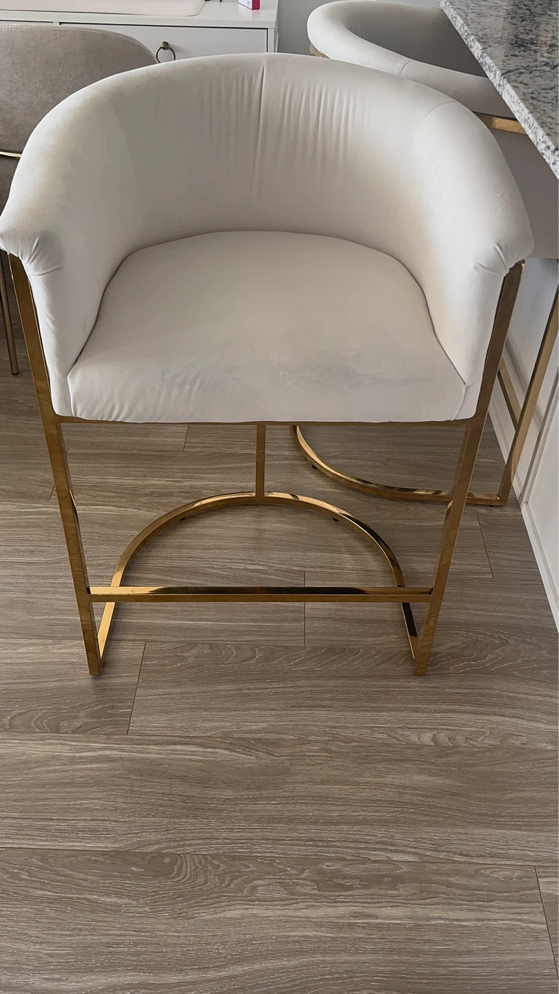 Cream Velvet Bar Stools with Gold Frame (Set of 2) - photo 4