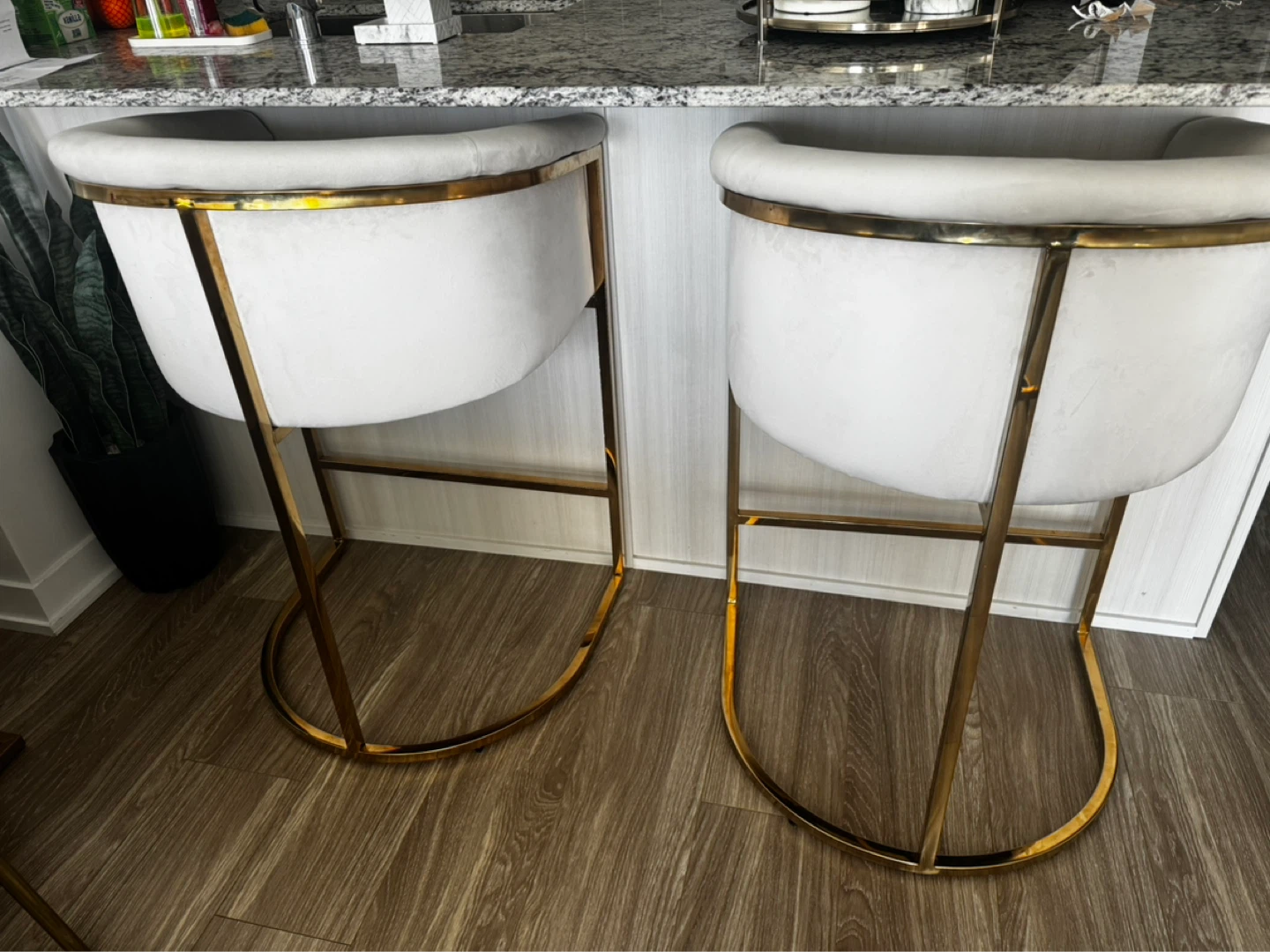 Cream Velvet Bar Stools with Gold Frame (Set of 2)