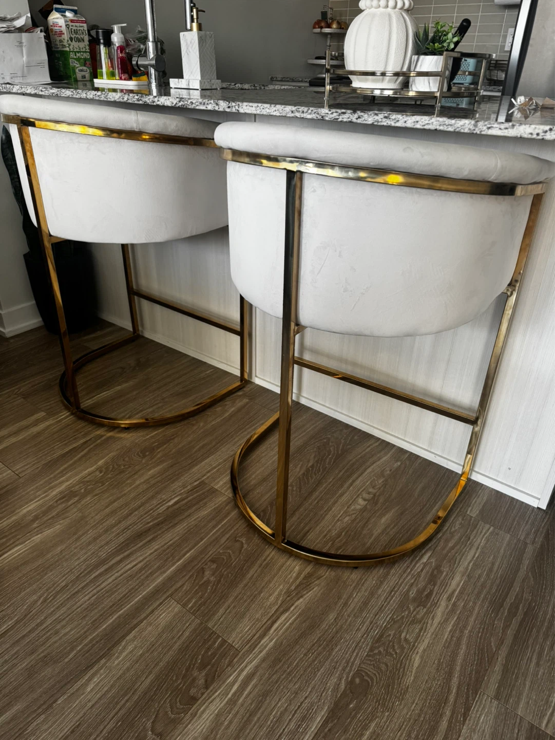 Cream Velvet Bar Stools with Gold Frame (Set of 2) - photo 3