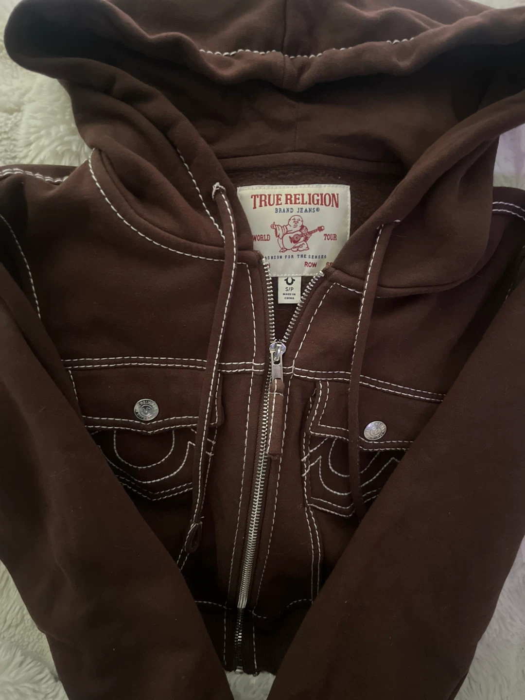 True Religion Brown Zip-Up Hoodie