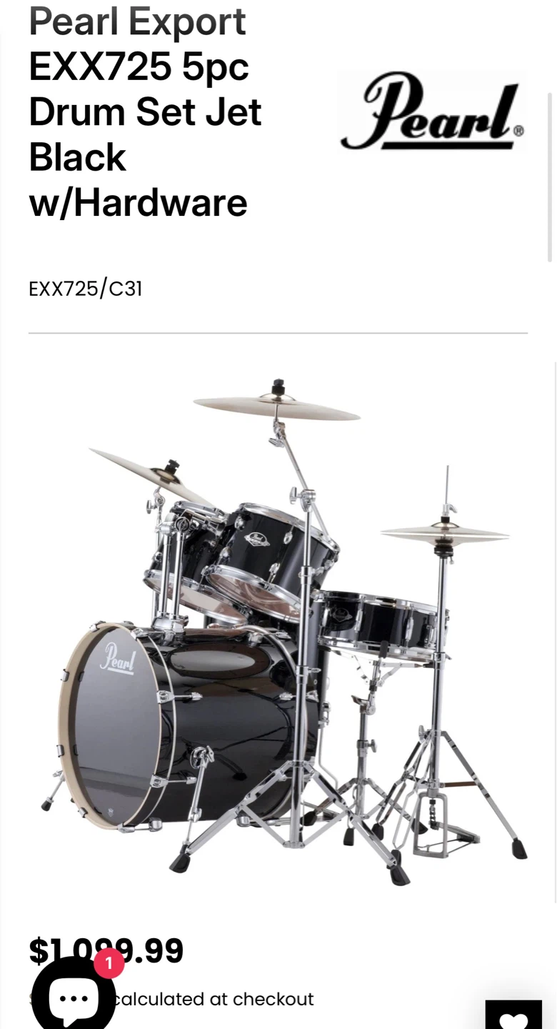 Pearl Export EXX725 5pc Drum Set Jet Black w/Hardware
