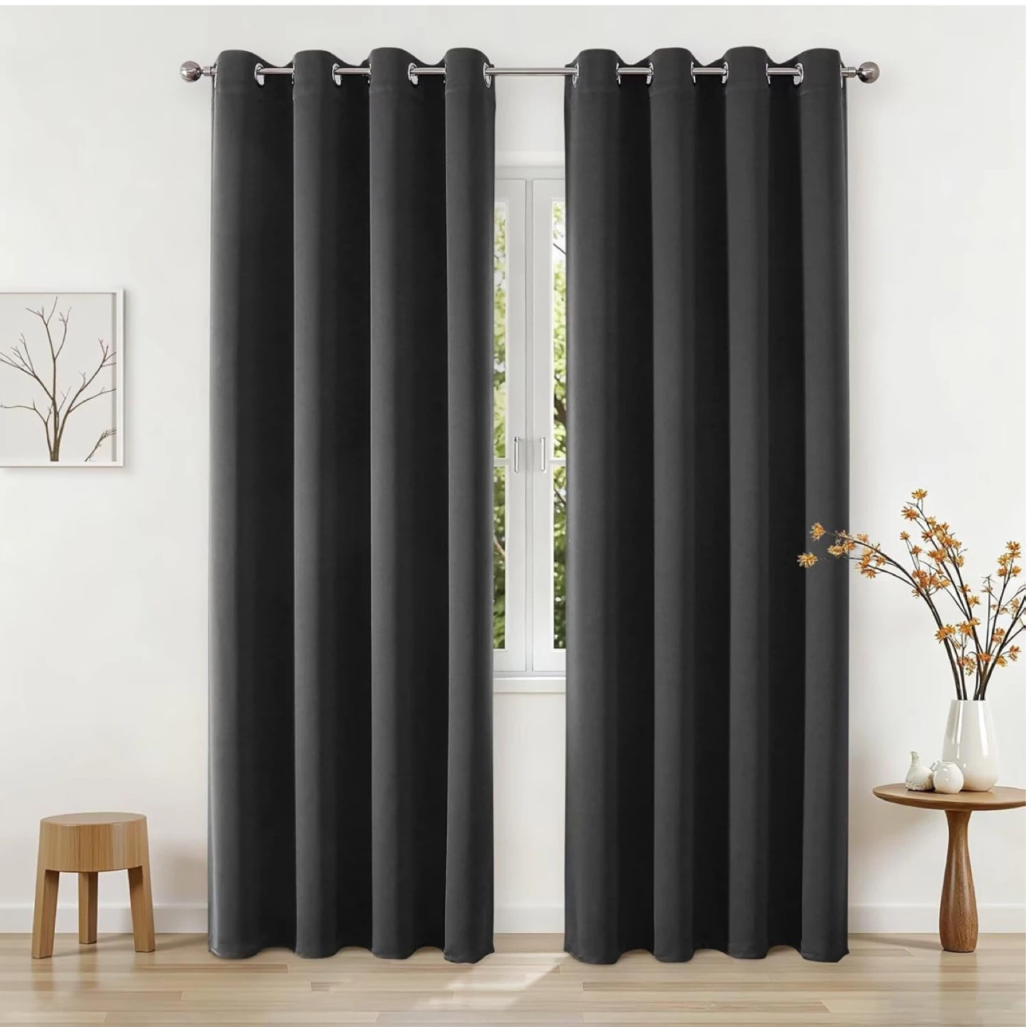 Dark Grey Blackout Curtains (Pair)