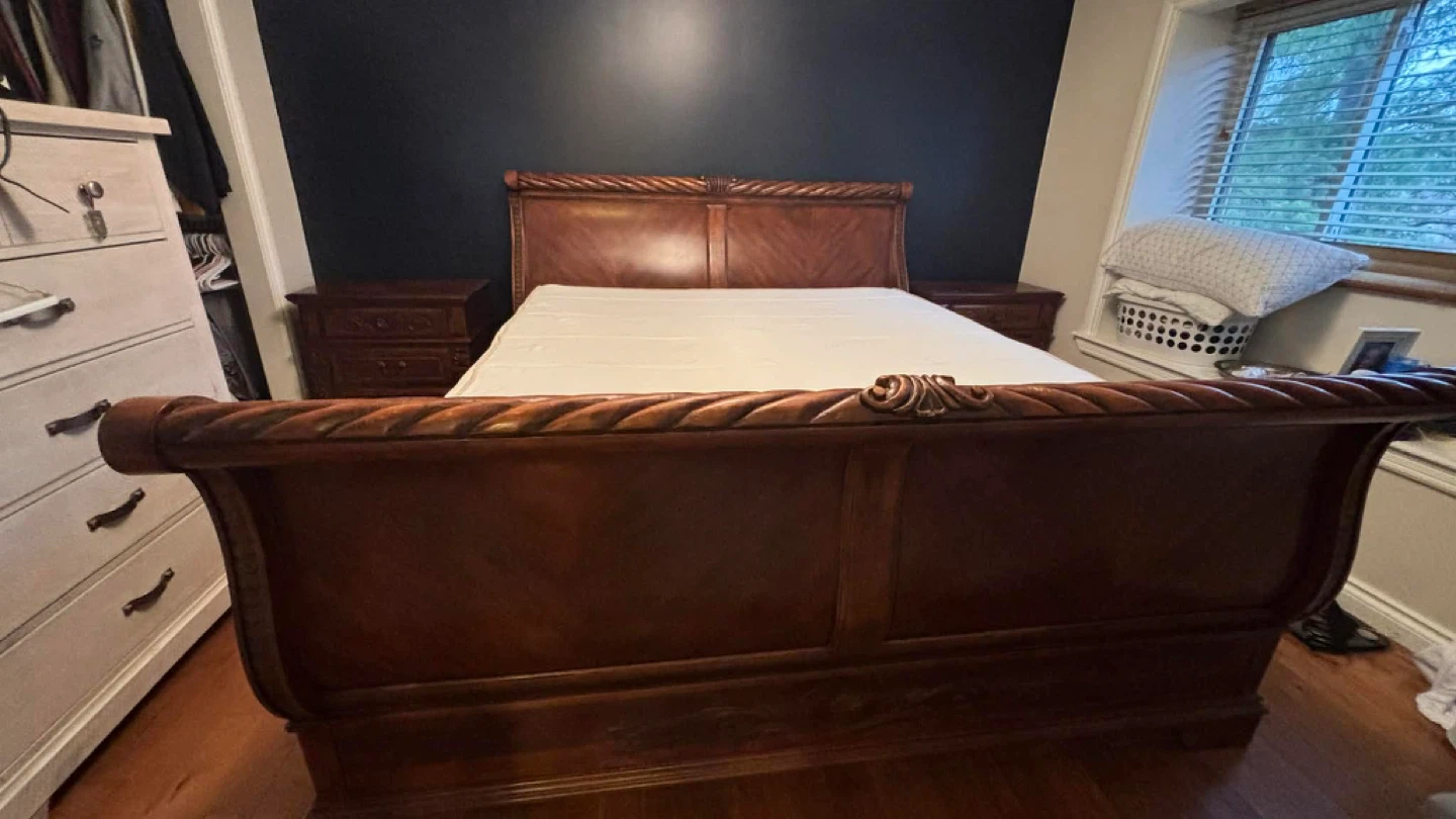 King Wooden Sleigh Bed Frame with Ornate Detailing