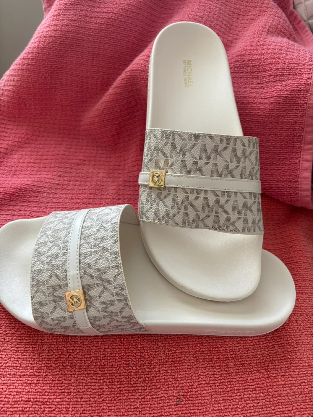 Michael Kors White MK Logo Slide Sandals