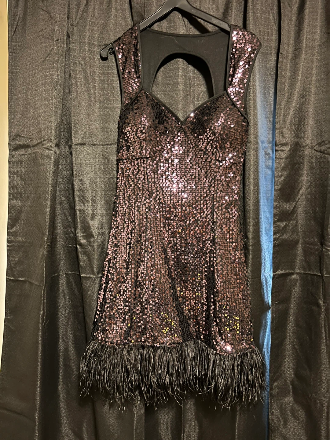 Guess Sparkly Sequin & Feather Trim Dress