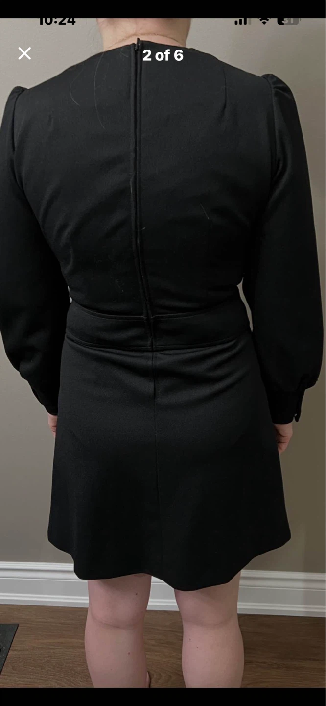Black Mini Dress with Embroidered Waist Detail - photo 2