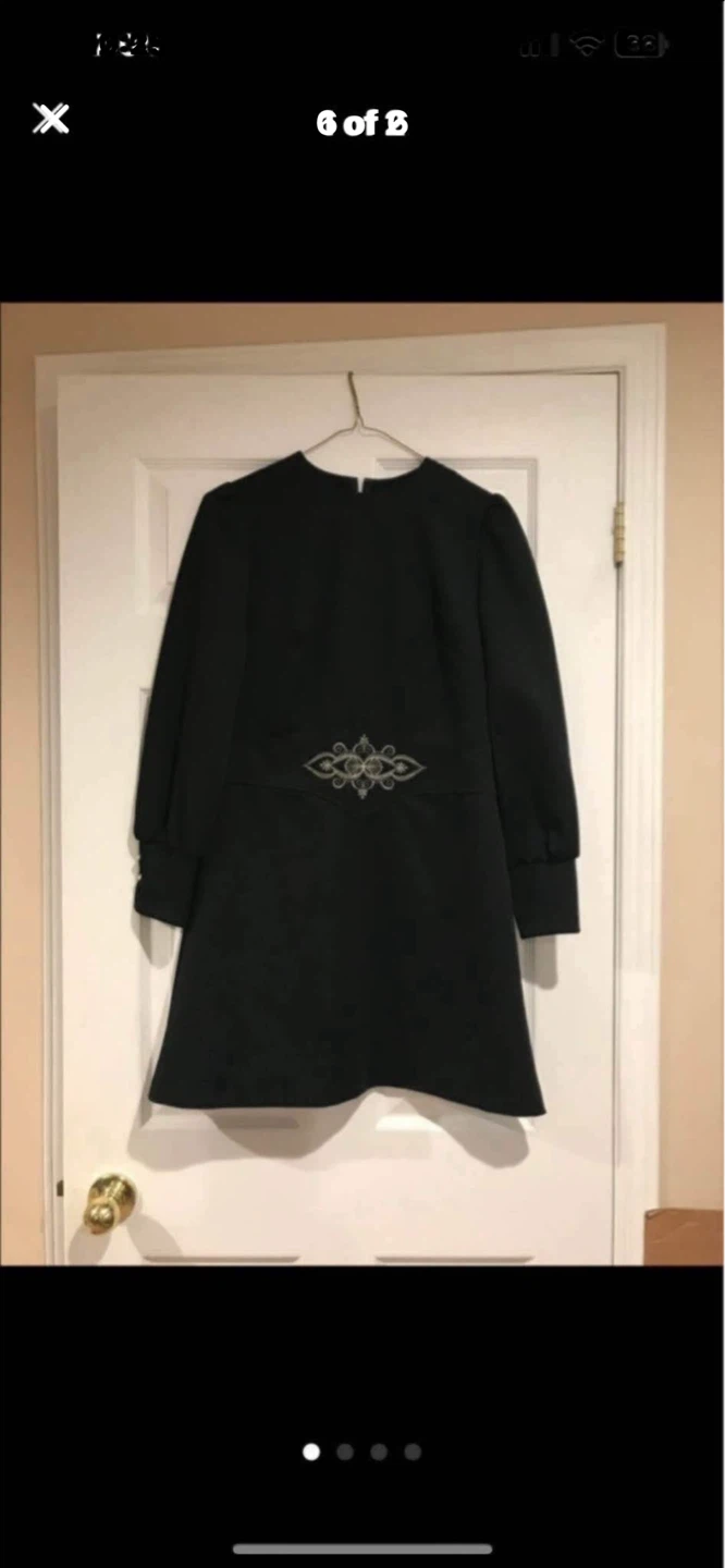 Black Mini Dress with Embroidered Waist Detail - photo 4
