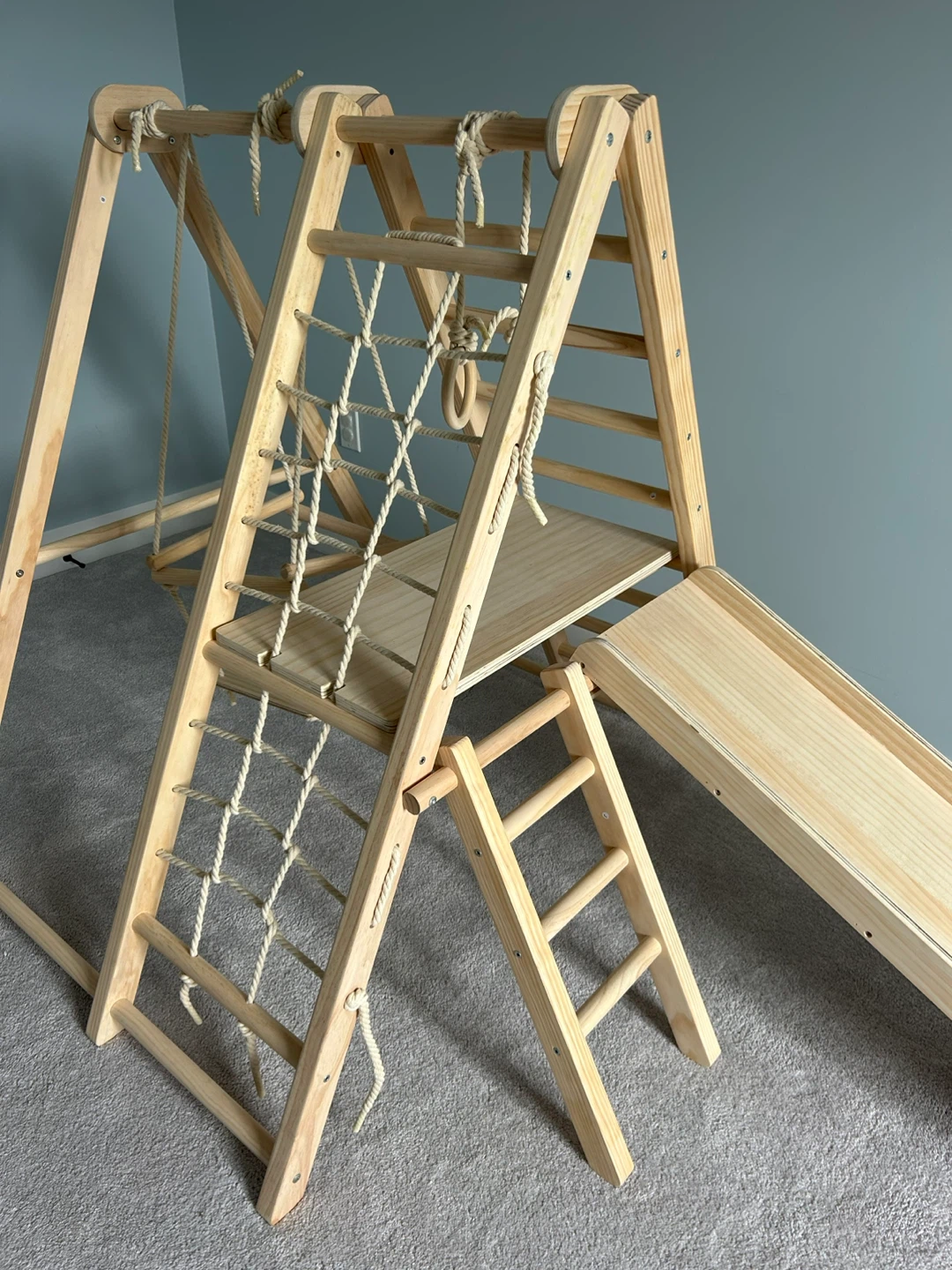 Wooden Indoor Playground Climber with Slide and Rings - photo 3