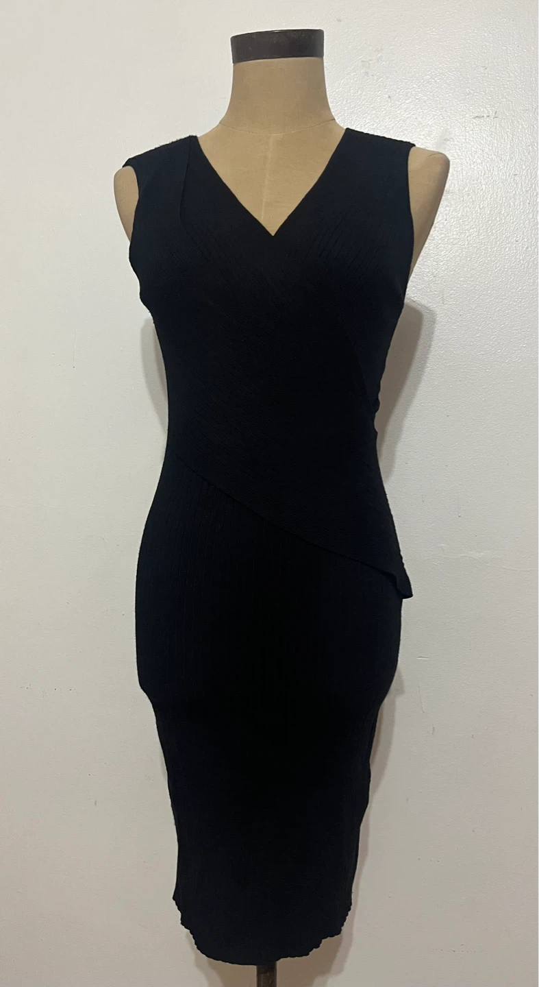 Black Sleeveless Knit Wrap Mini Dress - Small