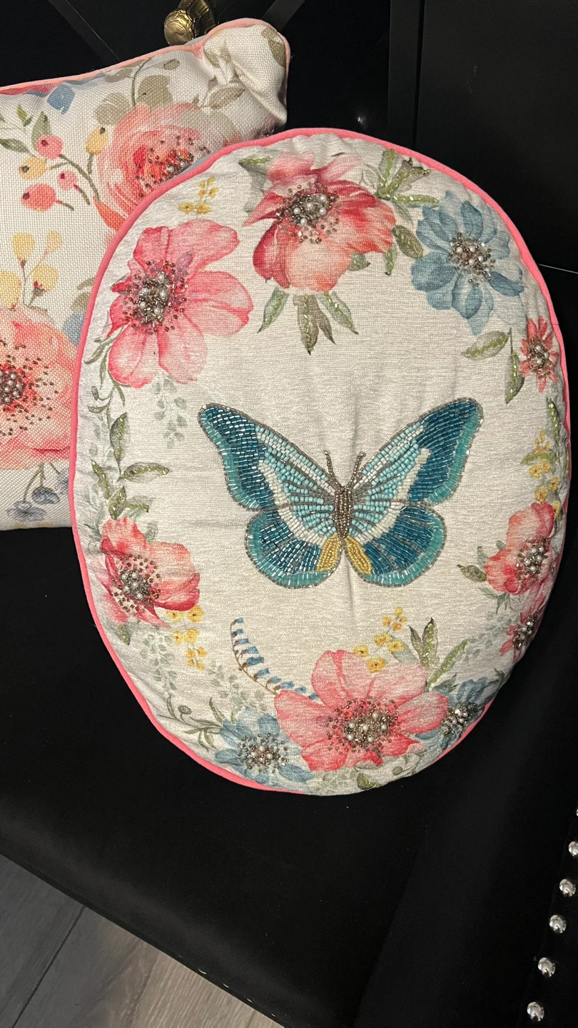 Decorative Throw Pillows with Floral and Butterfly Design - photo 2
