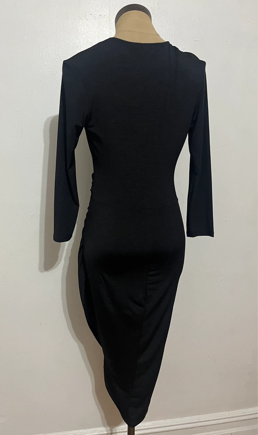 Black Three Quarter Sleeve Wrap Dress - Small - photo 3