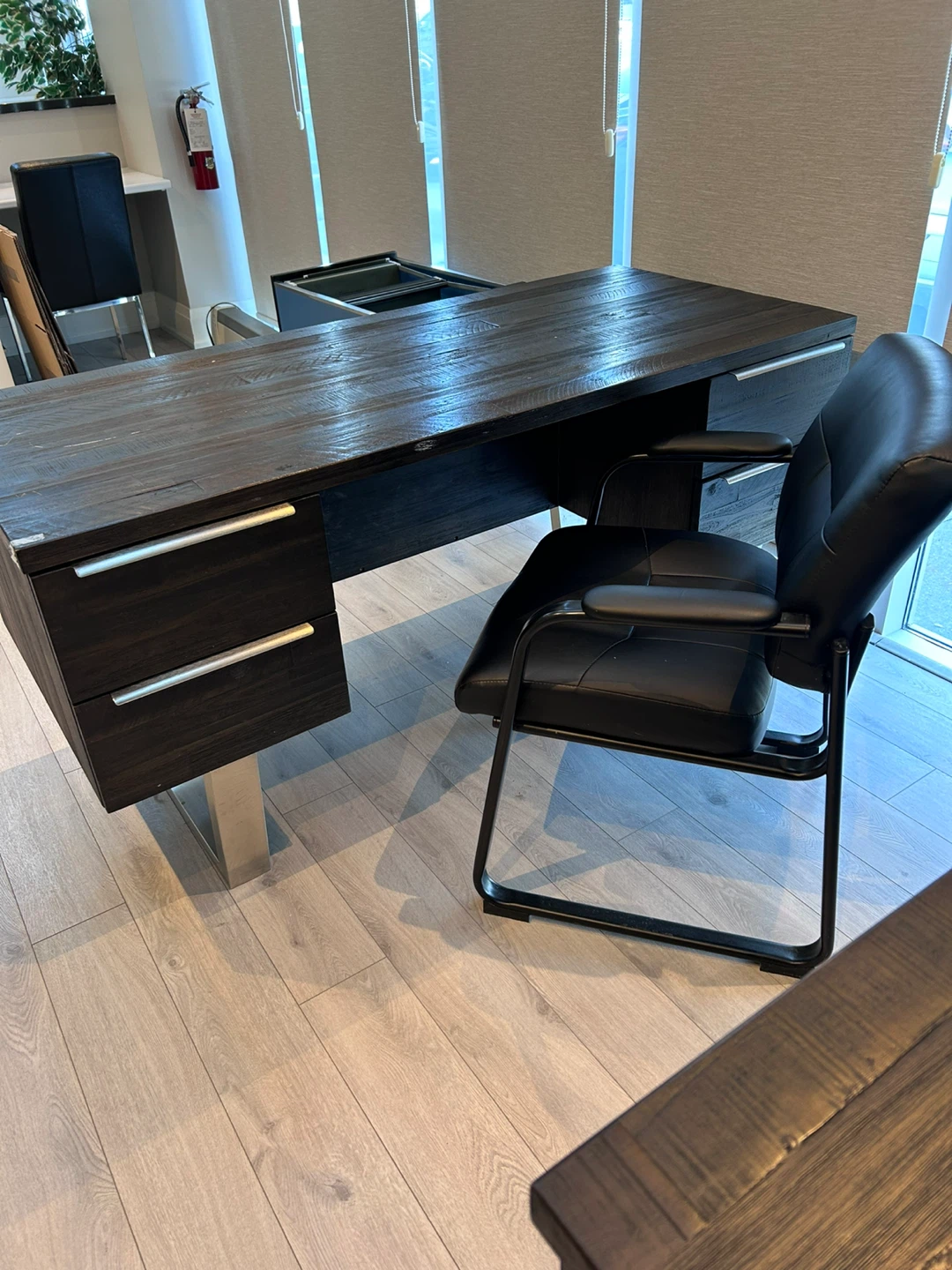Dark Wood Executive Desk with Silver Legs