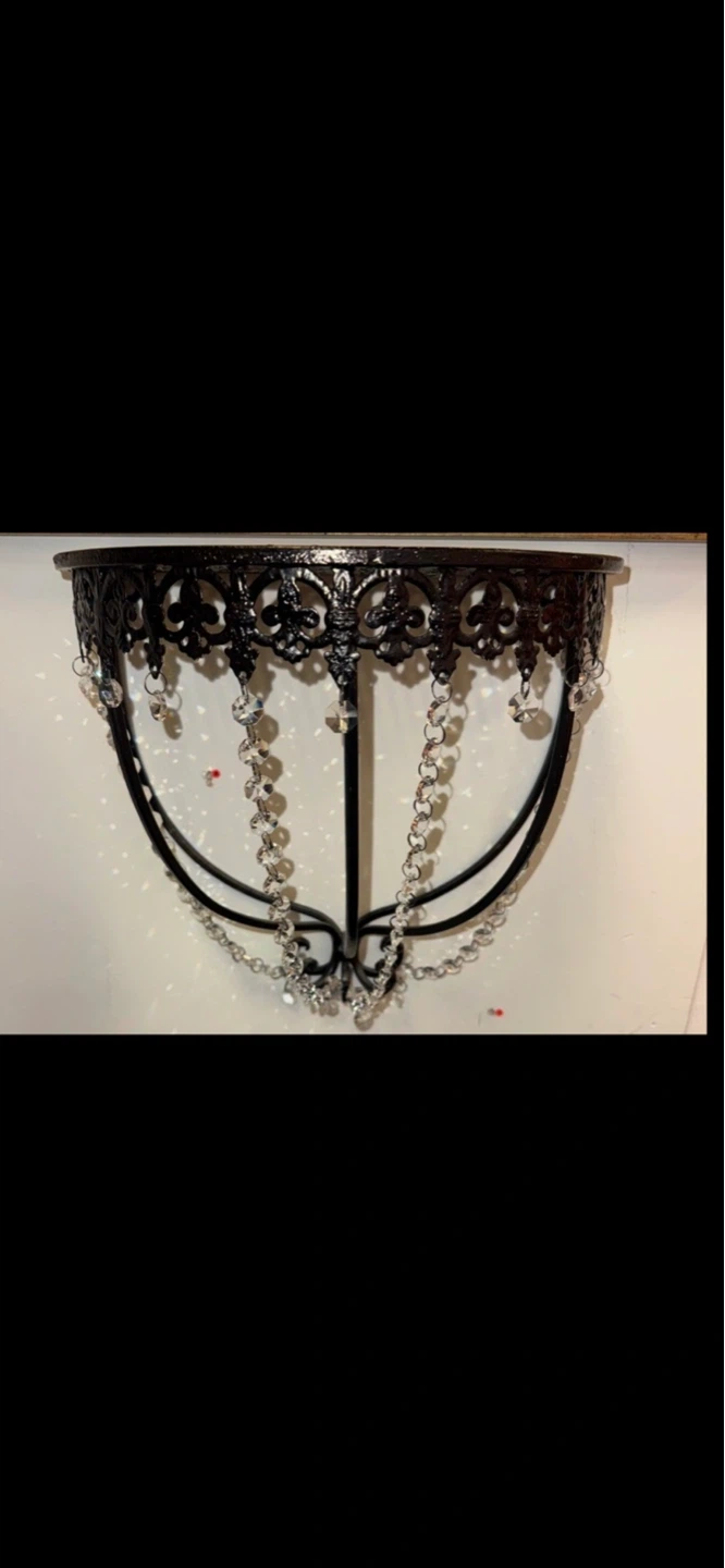 Decorative Black Metal Wall Shelf with Crystal Accents