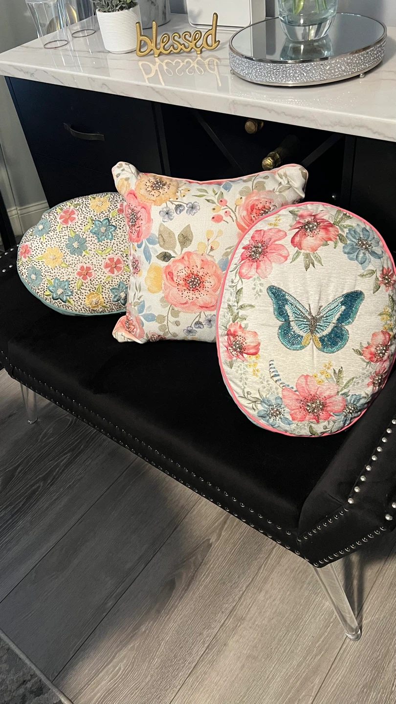 Decorative Throw Pillows with Floral and Butterfly Design