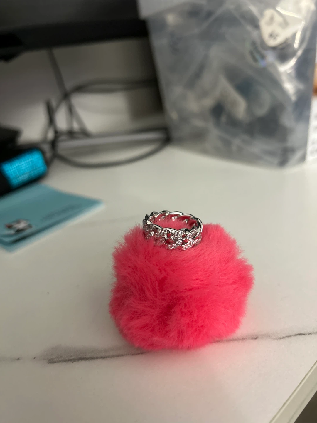 Sparkly Chain Link Ring, Moissanite s925