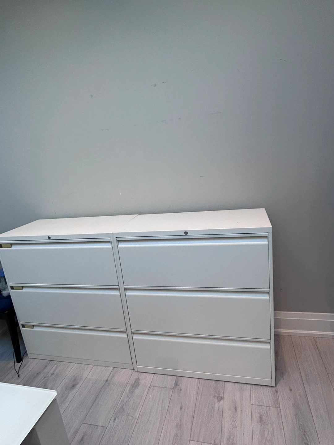 Two White 3-Drawer Metal Filing Cabinet