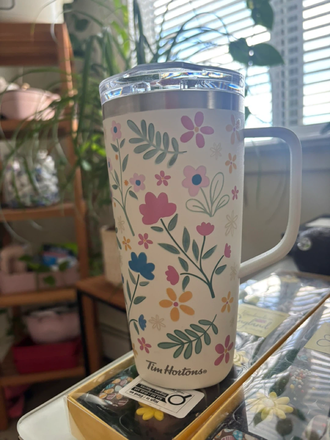 Tim Hortons Floral Travel Mug with Lid