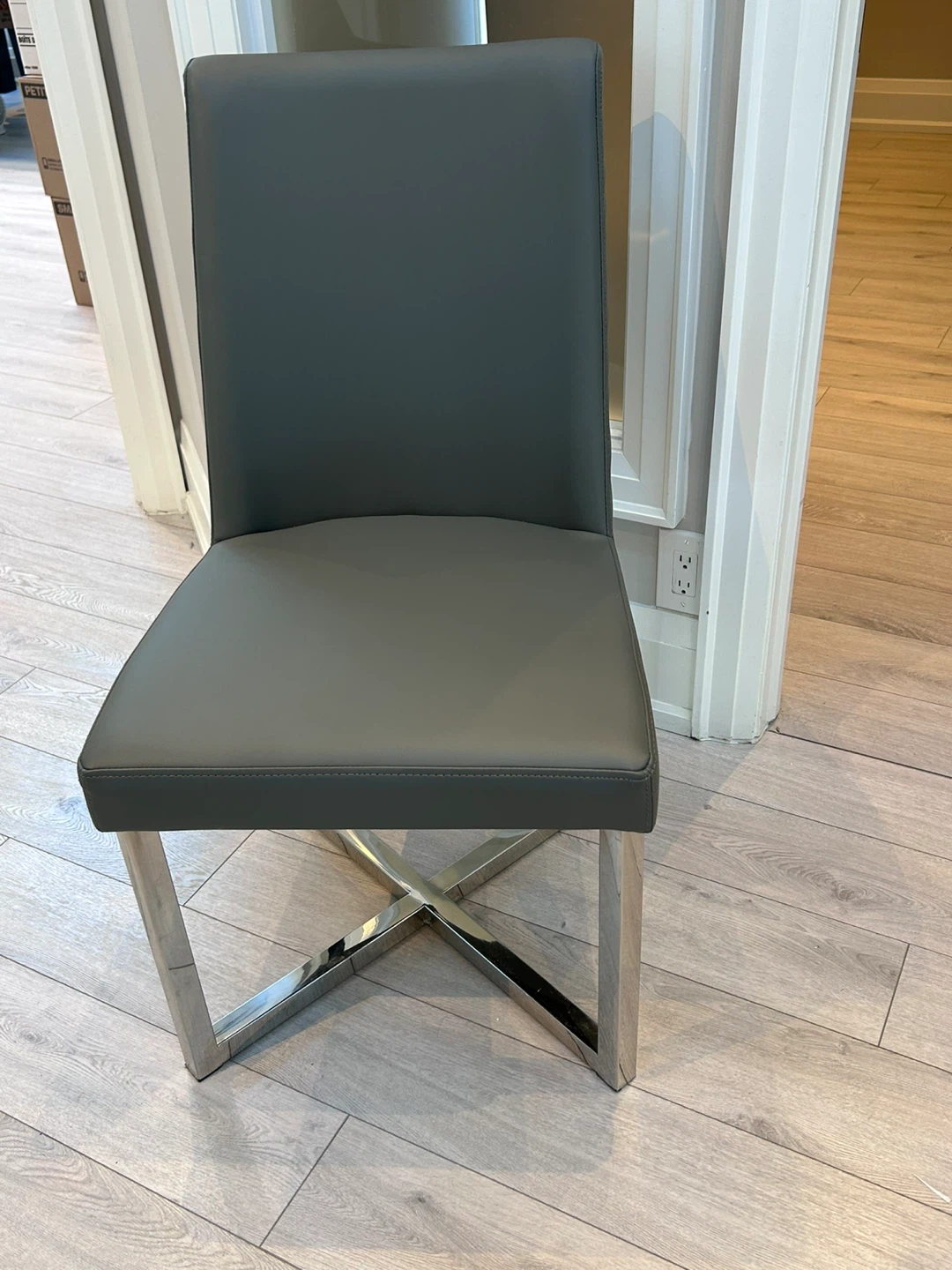 Grey Faux Leather Dining/ Office  Chair with Chrome Base