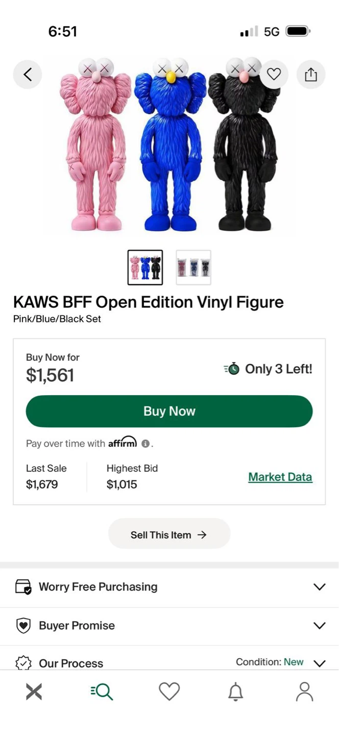 KAWS BFF Open Edition Vinyl Figure Pink/Blue/Black Set - photo 2