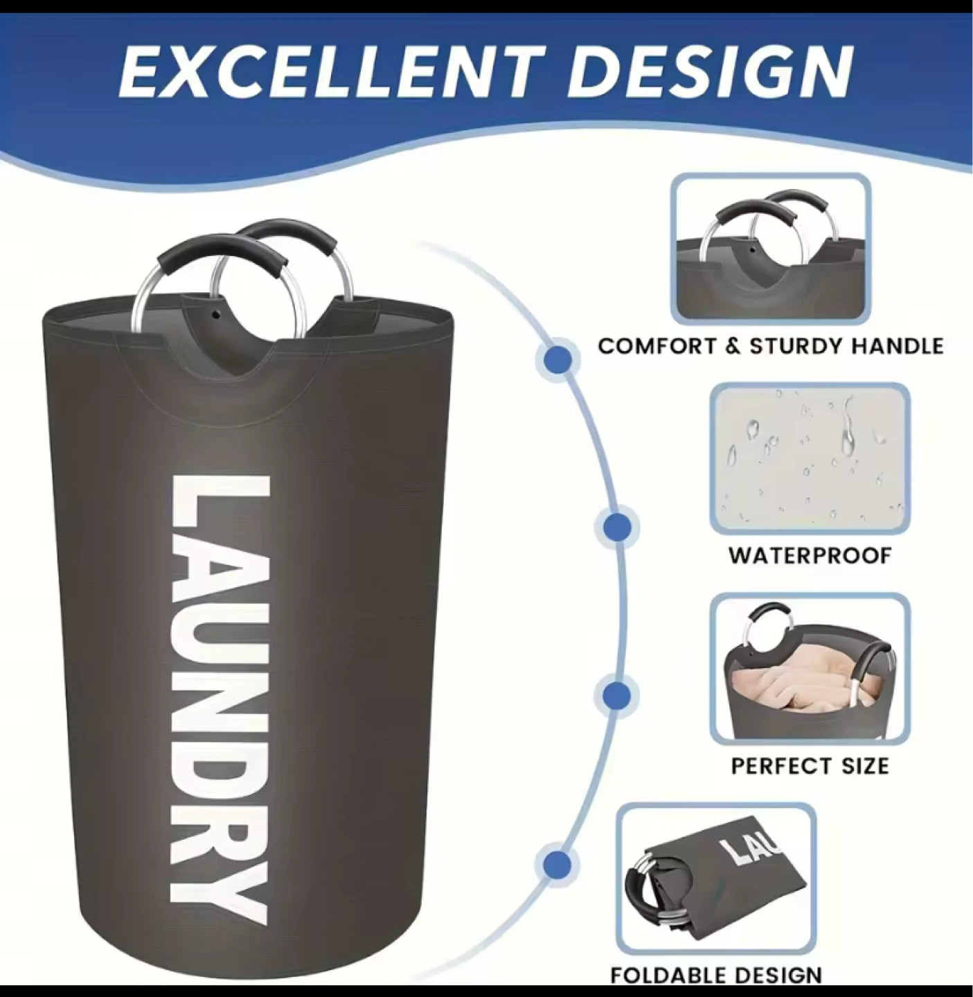 Foldable Laundry Hamper Bag with Handles - photo 3