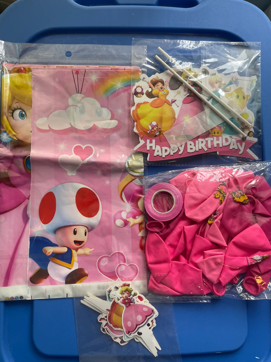 Princess Peach Birthday Banner & Cake Toppers Set