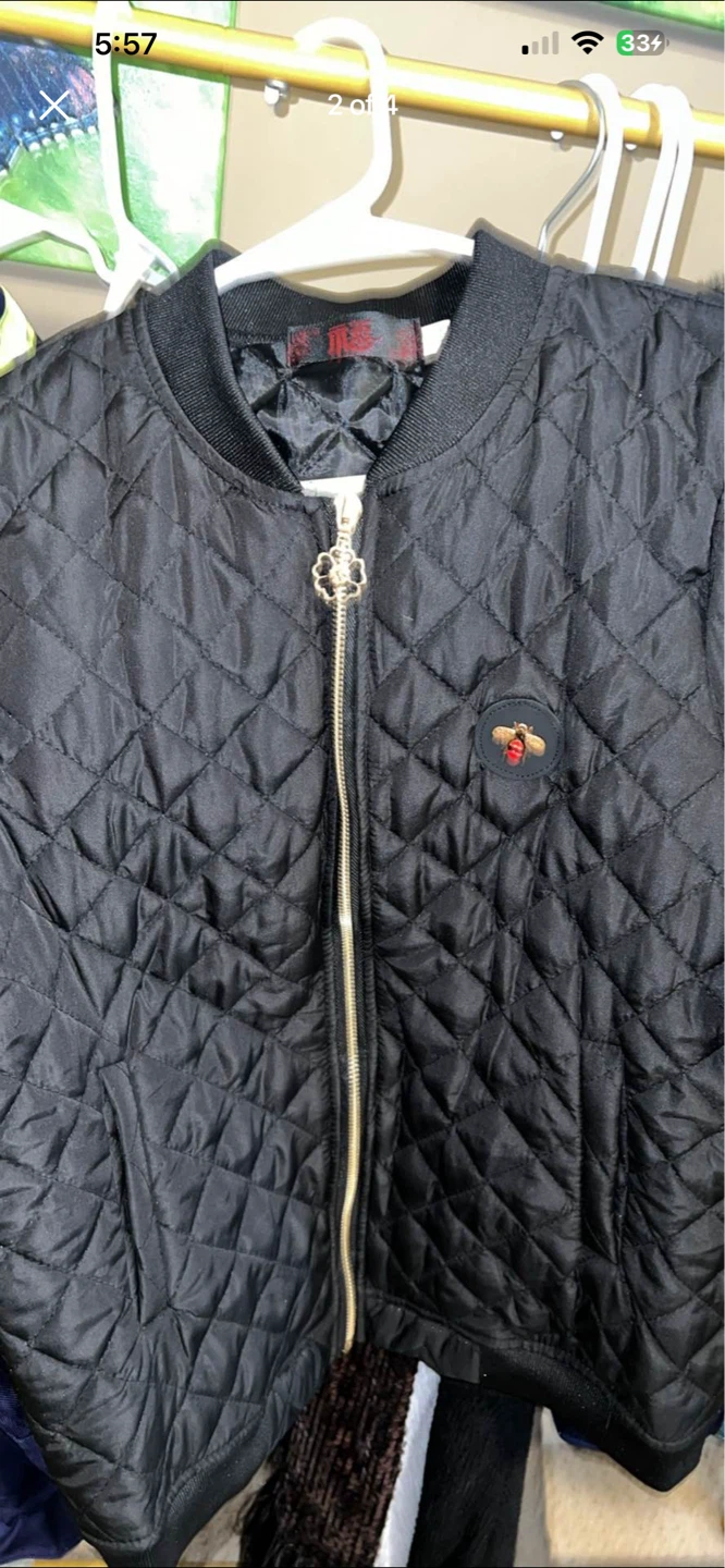Quilted Bomber Jacket with Bee Detail