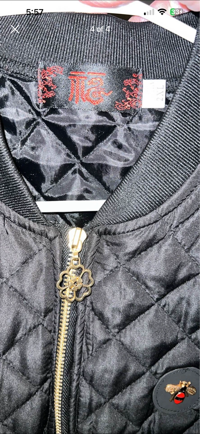 Quilted Bomber Jacket with Bee Detail - photo 3