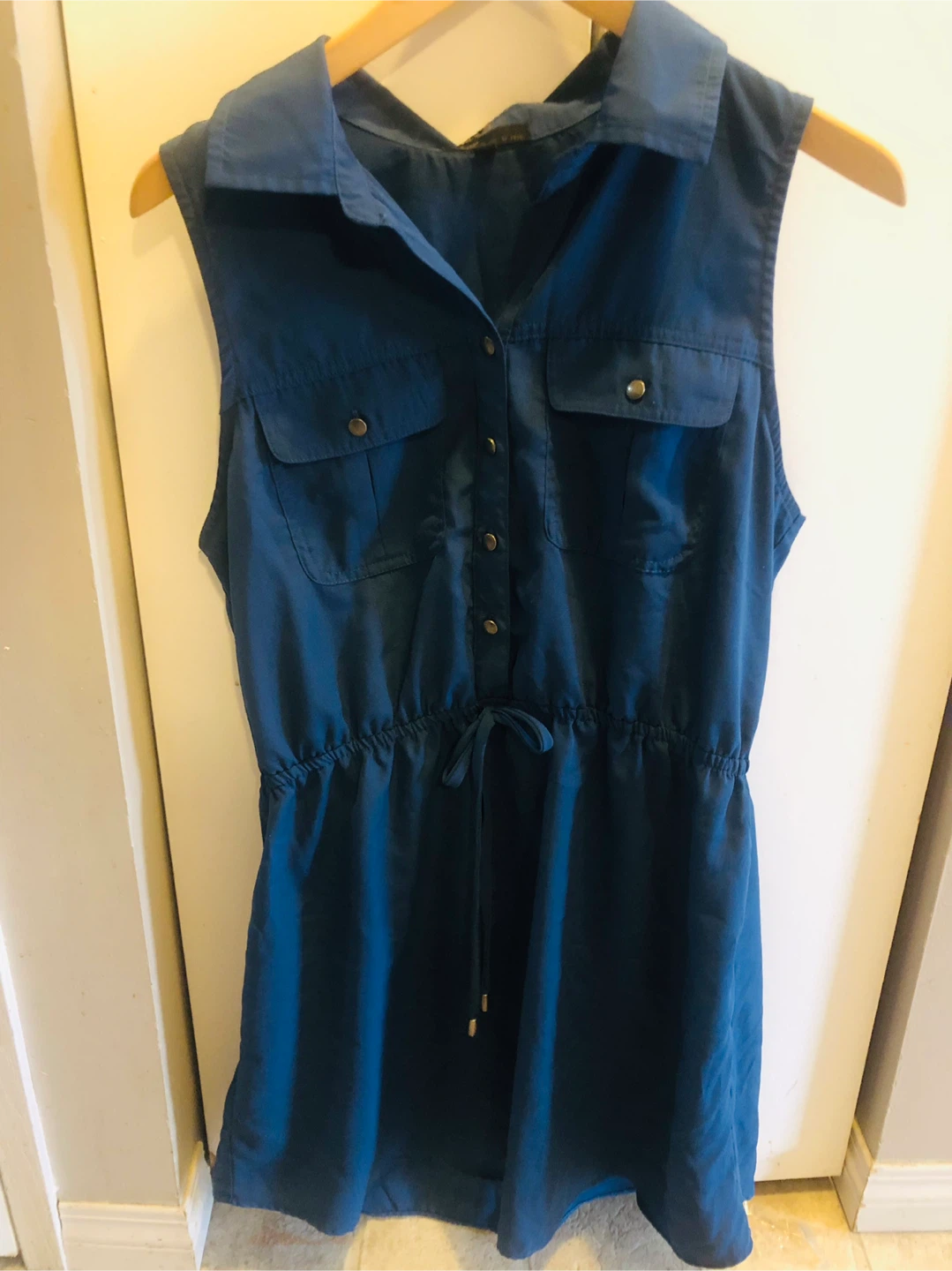 Bebop Sleeveless Button-Up Dress - Blue - XL