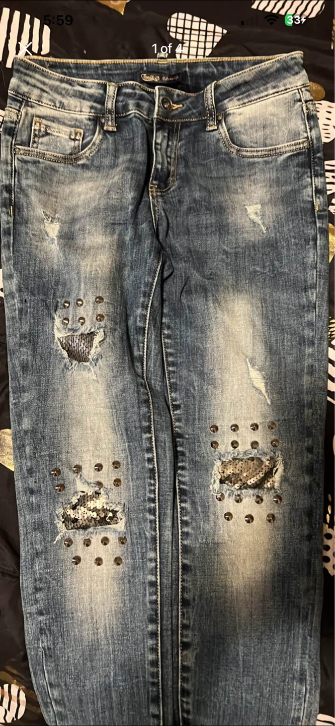 Chic by Choice Jeans Size S/36 Embellished Distressed Denim