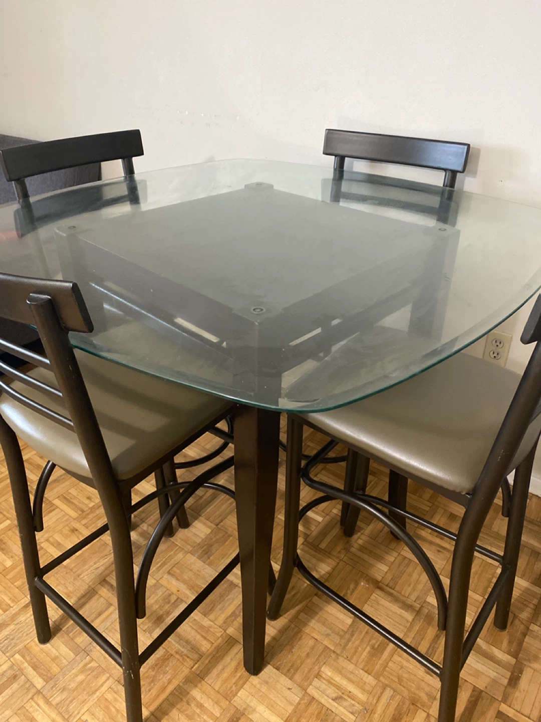 Glass top counter height dining set with 4 chairs