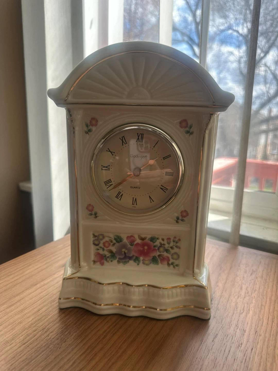 Godinger Ceramic Mantle Clock Floral Design