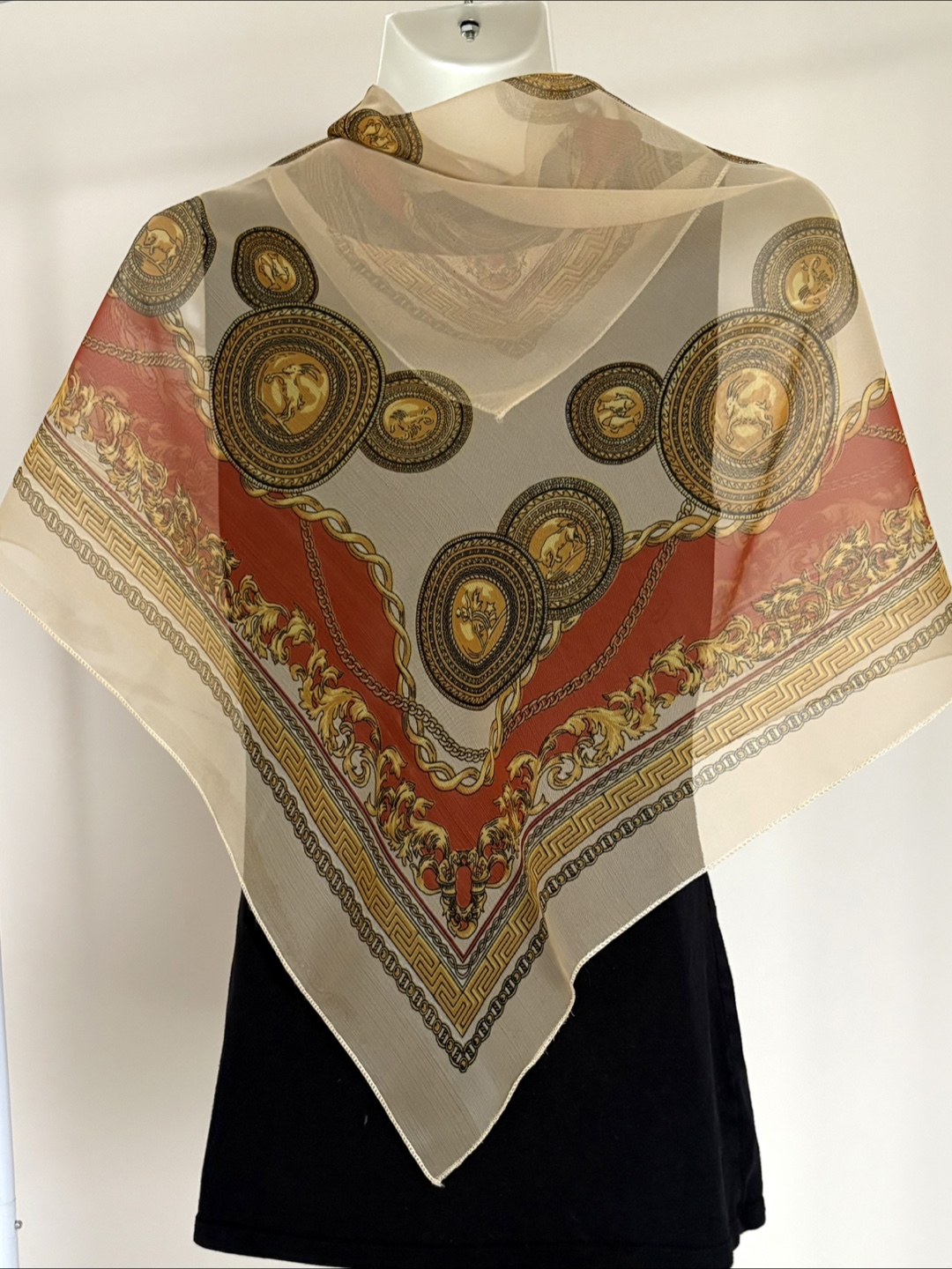 Vintage Gold Medallion Print Scarf - photo 3