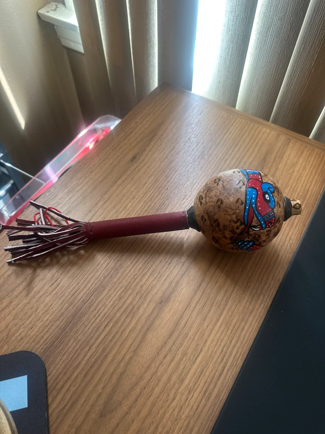 Handmade Gourd Rattle with Painted Design