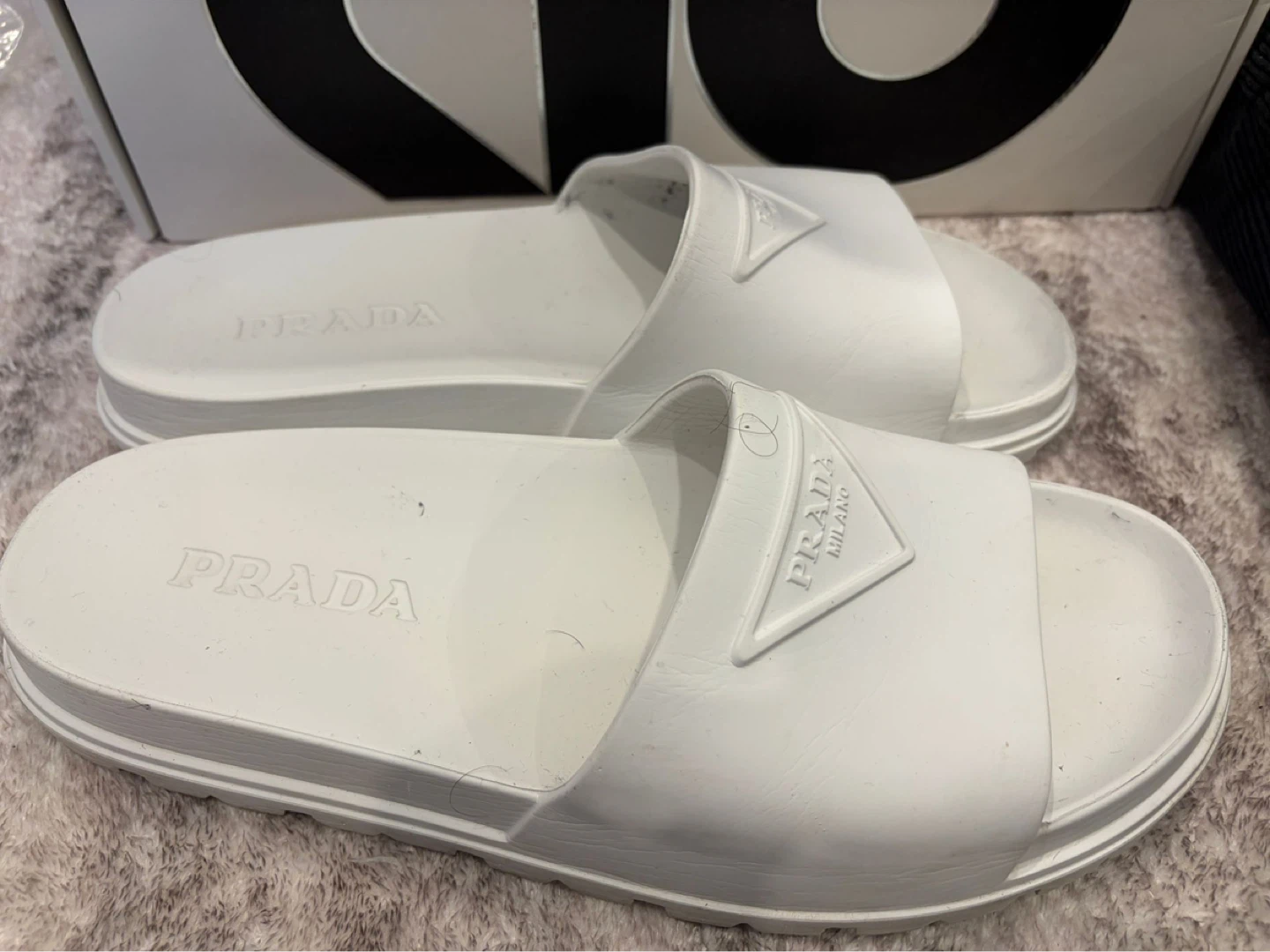 Prada White Rubber Slides