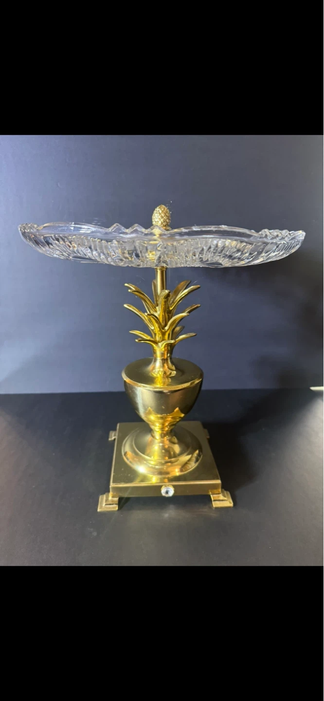 Crystal and Brass Pineapple Pedestal Cake Stand
