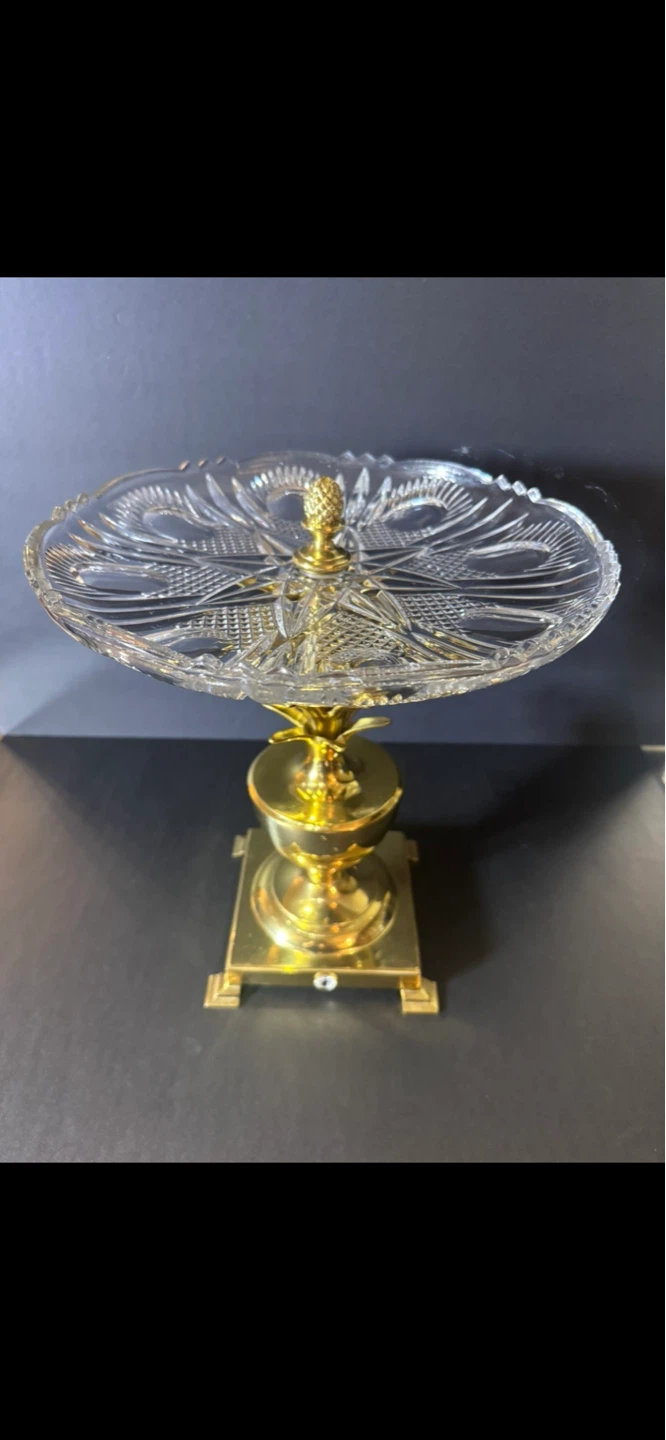 Crystal and Brass Pineapple Pedestal Cake Stand - photo 2