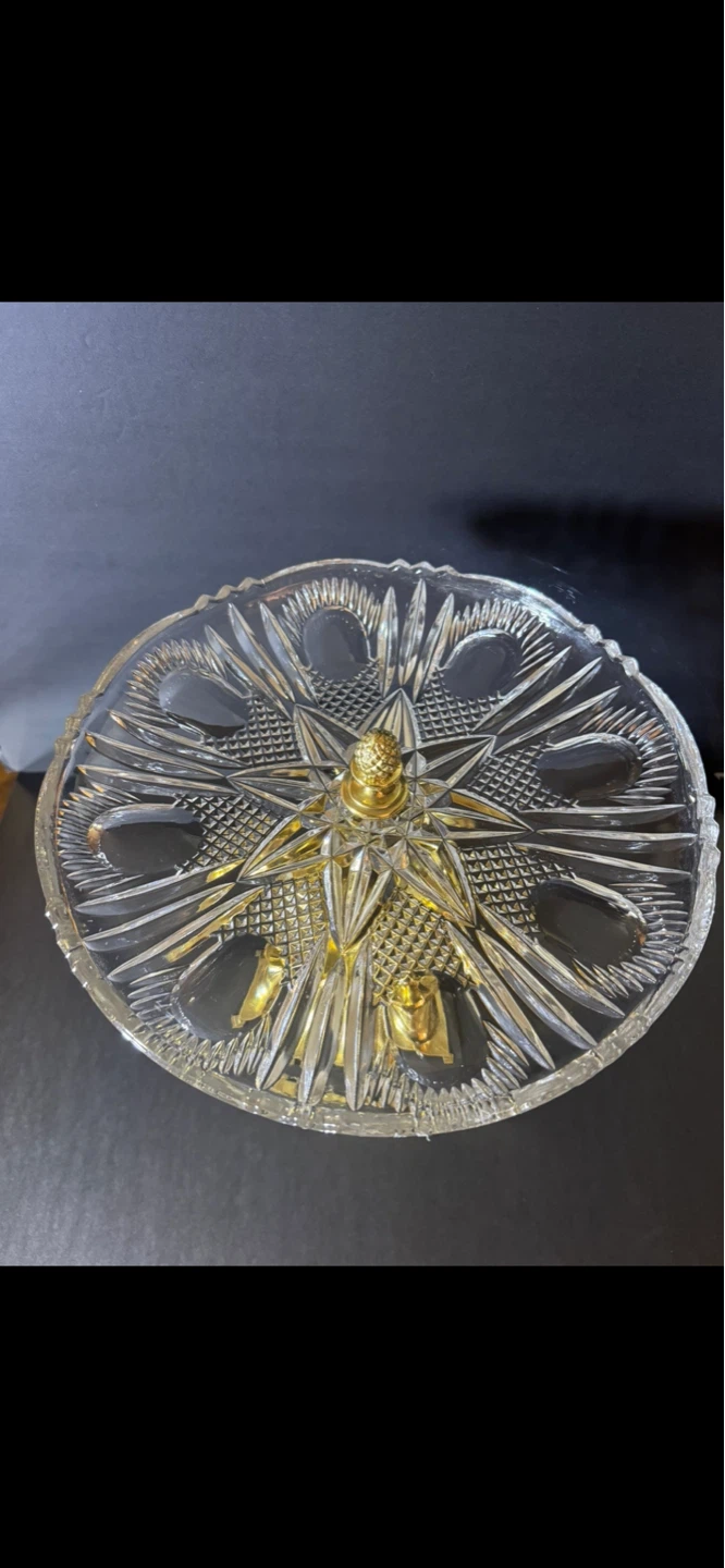 Crystal and Brass Pineapple Pedestal Cake Stand - photo 3