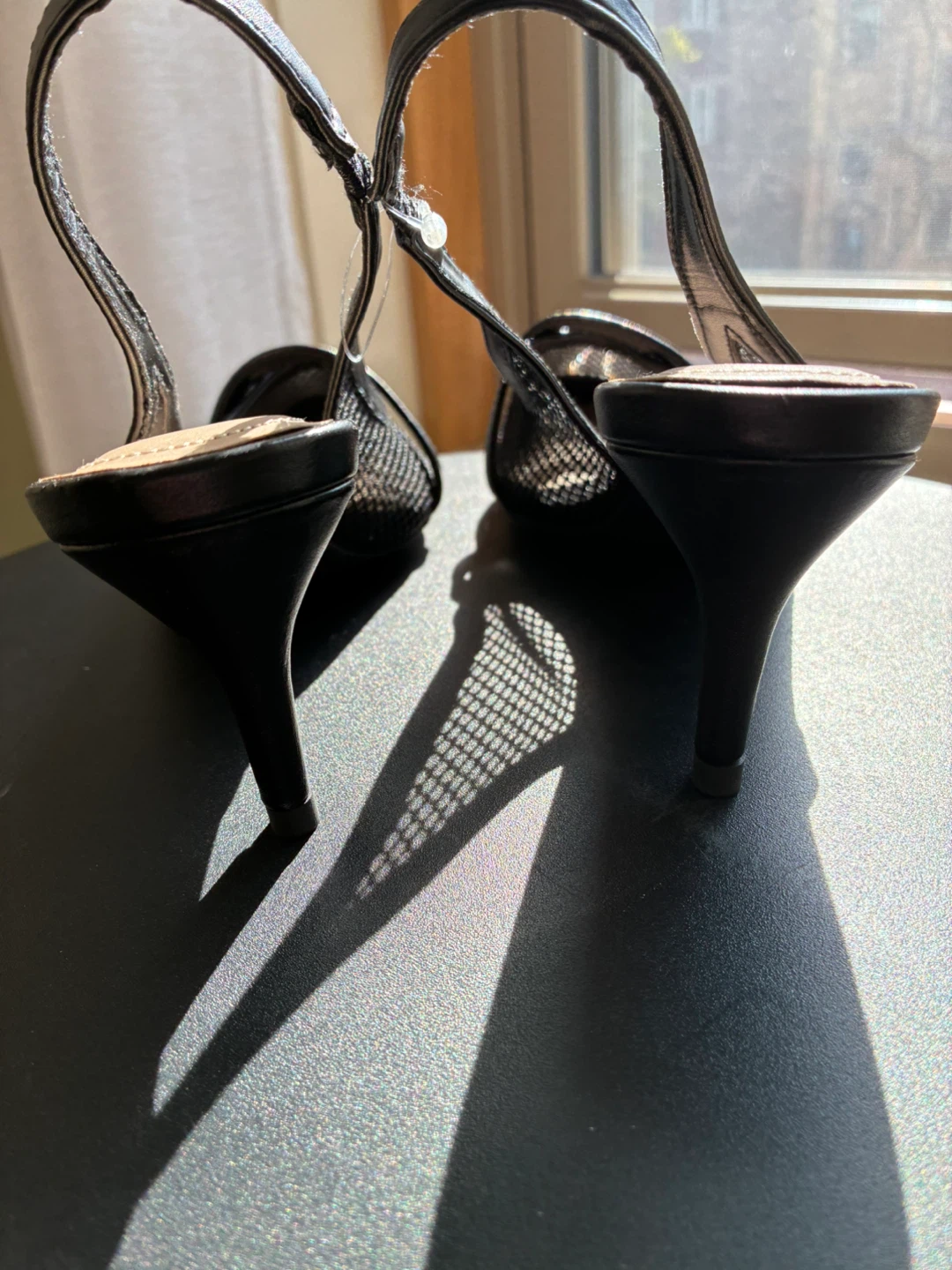 Nicole Miller Black Mesh Slingback Heels with Pearl Accent - photo 5