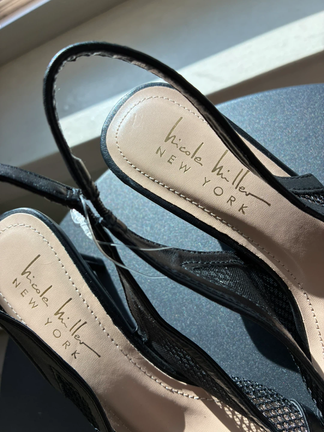Nicole Miller Black Mesh Slingback Heels with Pearl Accent - photo 3