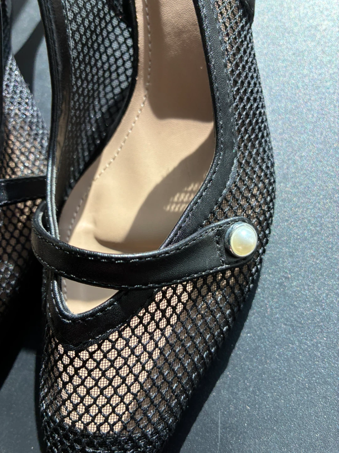 Nicole Miller Black Mesh Slingback Heels with Pearl Accent - photo 4