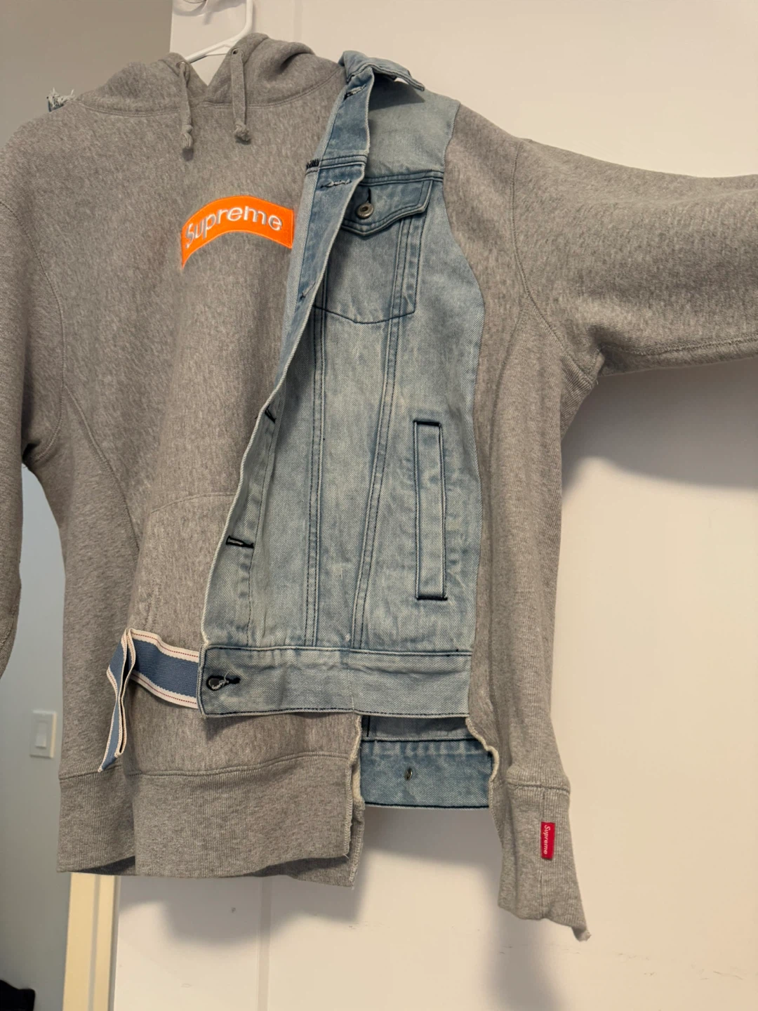 Supreme Custom Design Layered Denim Jacket & Grey Hoodie