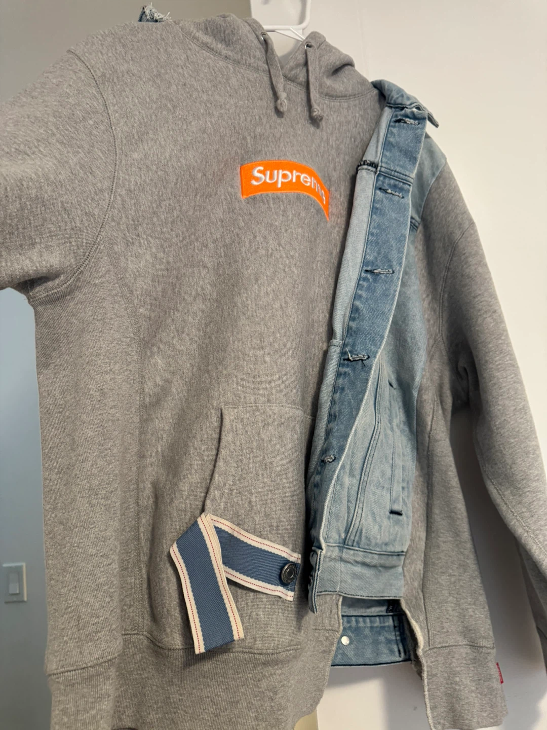 Supreme Custom Design Layered Denim Jacket & Grey Hoodie - photo 2