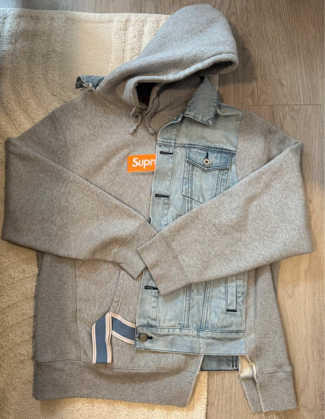 Supreme Custom Design Layered Denim Jacket & Grey Hoodie - photo 3