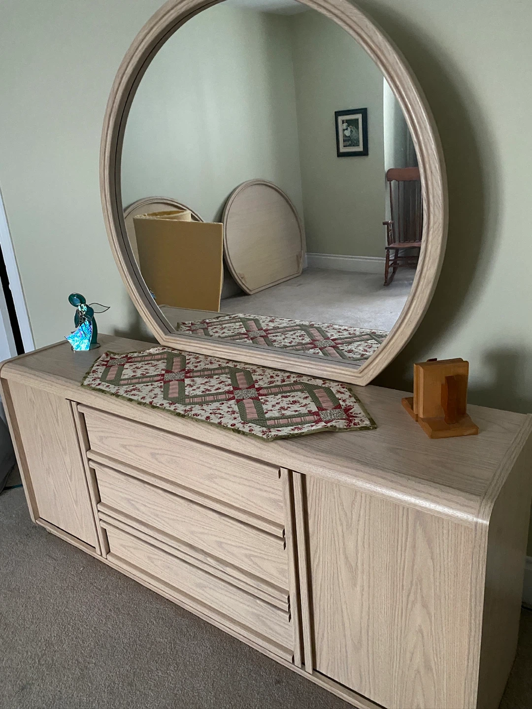 Retro 1980s Dresser with Mirror & twin head boards
