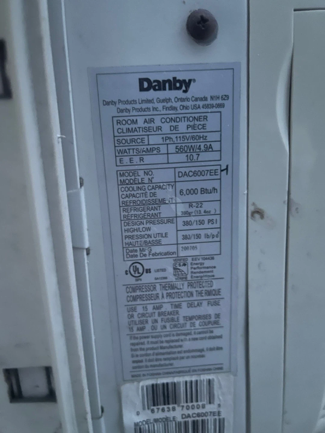 Danby DAC6007EE Room Air Conditioner